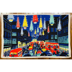 Vintage Oxford Street Illuminations Linen Tea Towel Ulster 1962 STUNNING